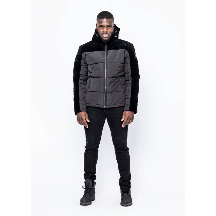LA ROSA COPENHAGEN - Wholesale Puffer Jacket - Men's - Black Down Velvet Jacket Gun Metal Zipper