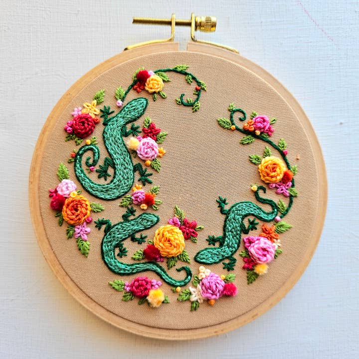 Jessica Long Embroidery - Wholesale Embroidery/Cross Stitch Supplies - Backyard Geckos hand embroidery kit5