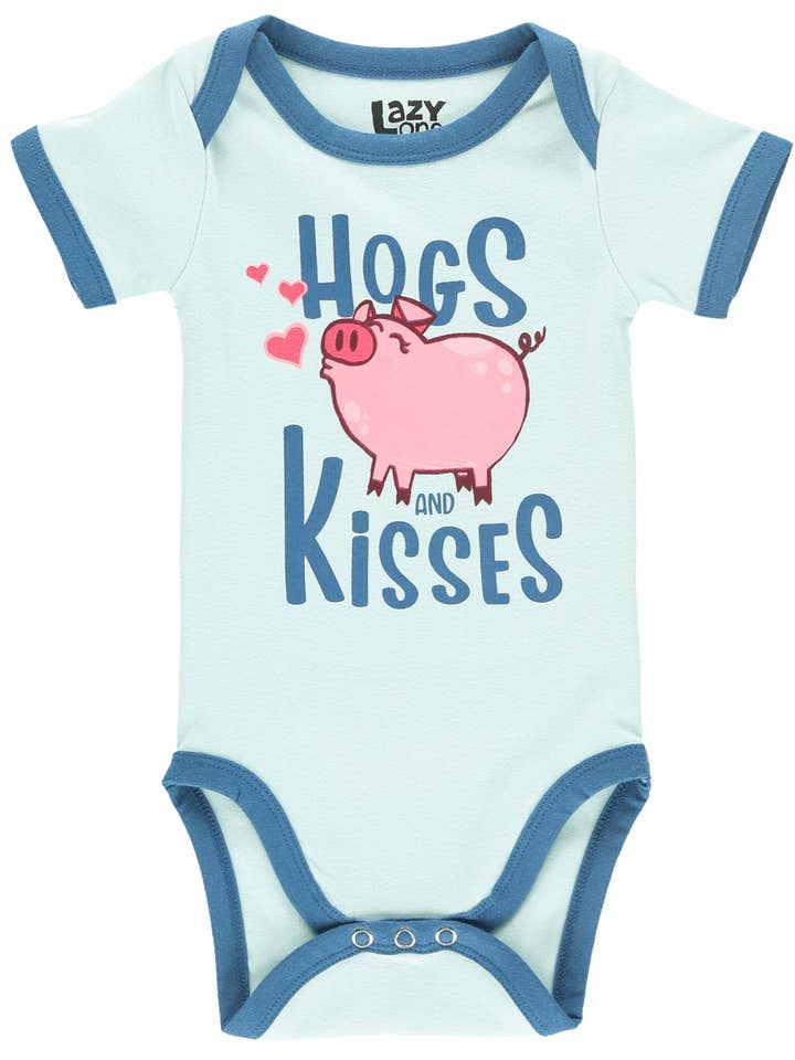 Hogs & Kisses Blue Infant Creeper for wholesale by Lazy One