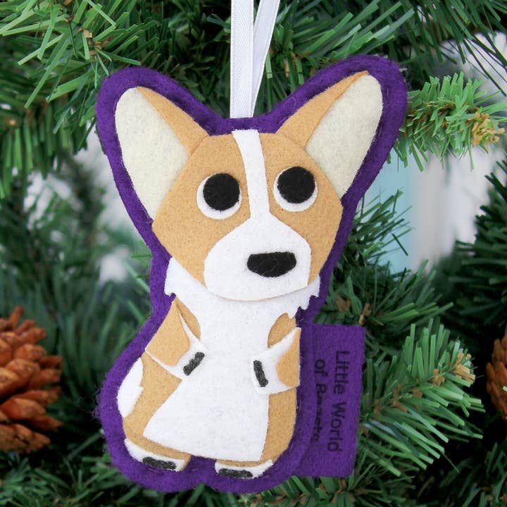 Newton the Corgi Christmas Ornament for wholesale by Little World of Beasts
