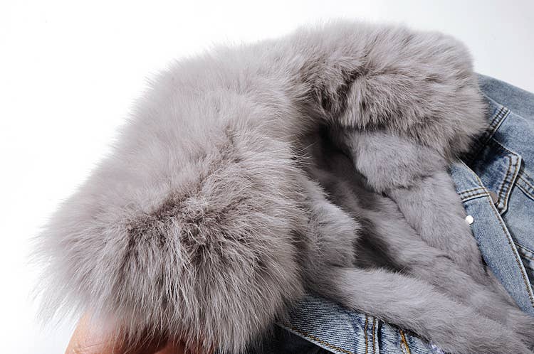 Blå JK123Y Denimjacka med avtagbart foder och krage i päls för wholesale på Faire5