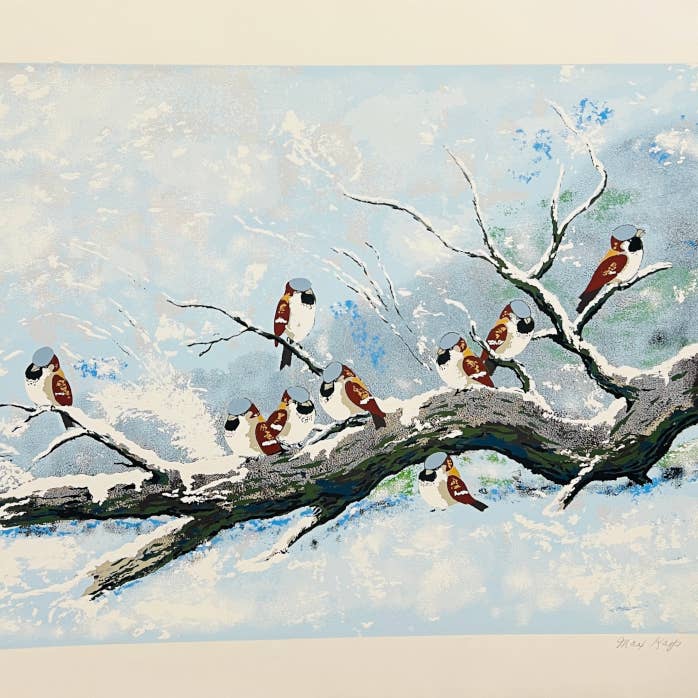 Max Karp Fåglar på en vintergren Hand Signerat Konstverk för wholesale av Deluxe Fine Art