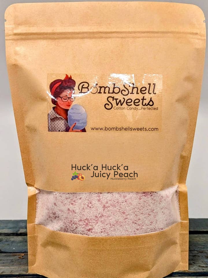 Huck'a Huck'a Juicy Peach Cotton Candy Floss Sugar for wholesale by Bombshell Sweets