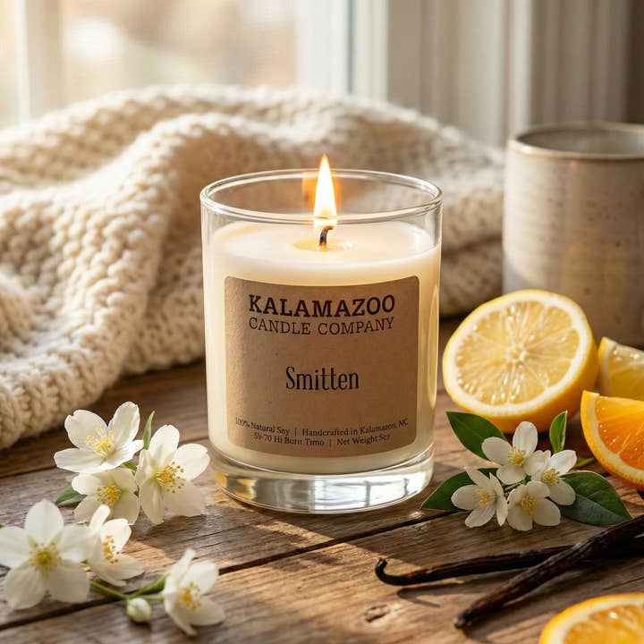 Candela di Soia Smitten 10oz - Versata a Mano in Michigan per la vendita all'ingrosso da parte di Kalamazoo Candle Company