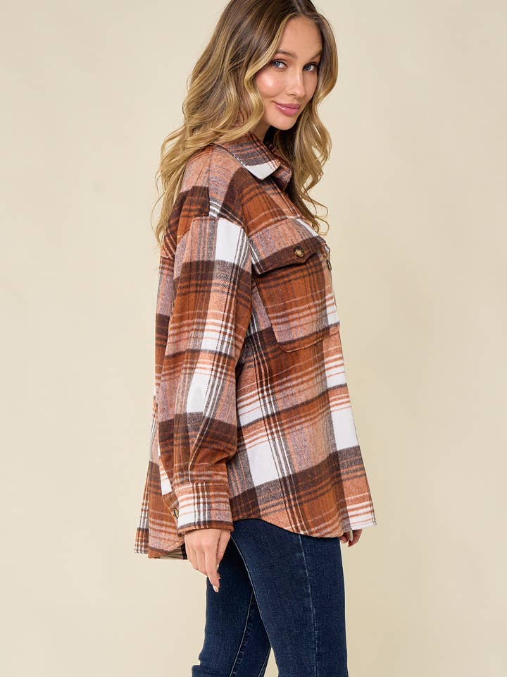 Saints & Hearts - Vendita all'ingrosso Giacca a camicia - Donna - GIACCA SCOZZESE OVERSIZE SPESSA SIJ5166F MARRONE/RUGGINE CON BOTTONI2