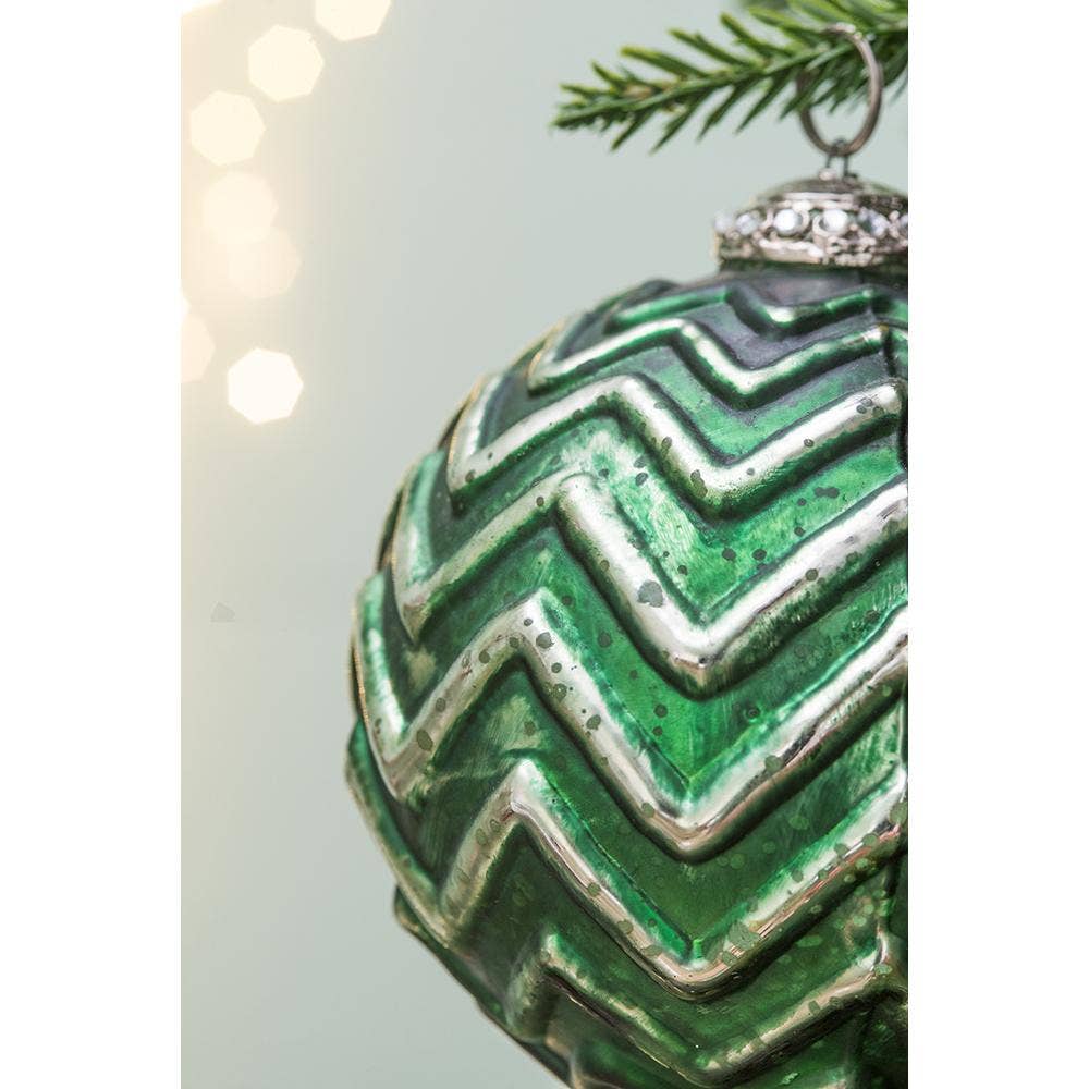 A&B Home Group Inc. - Wholesale Ornament - D5x5.5" Mercury Glass Chevron Pattern Ball Ornament - Green1
