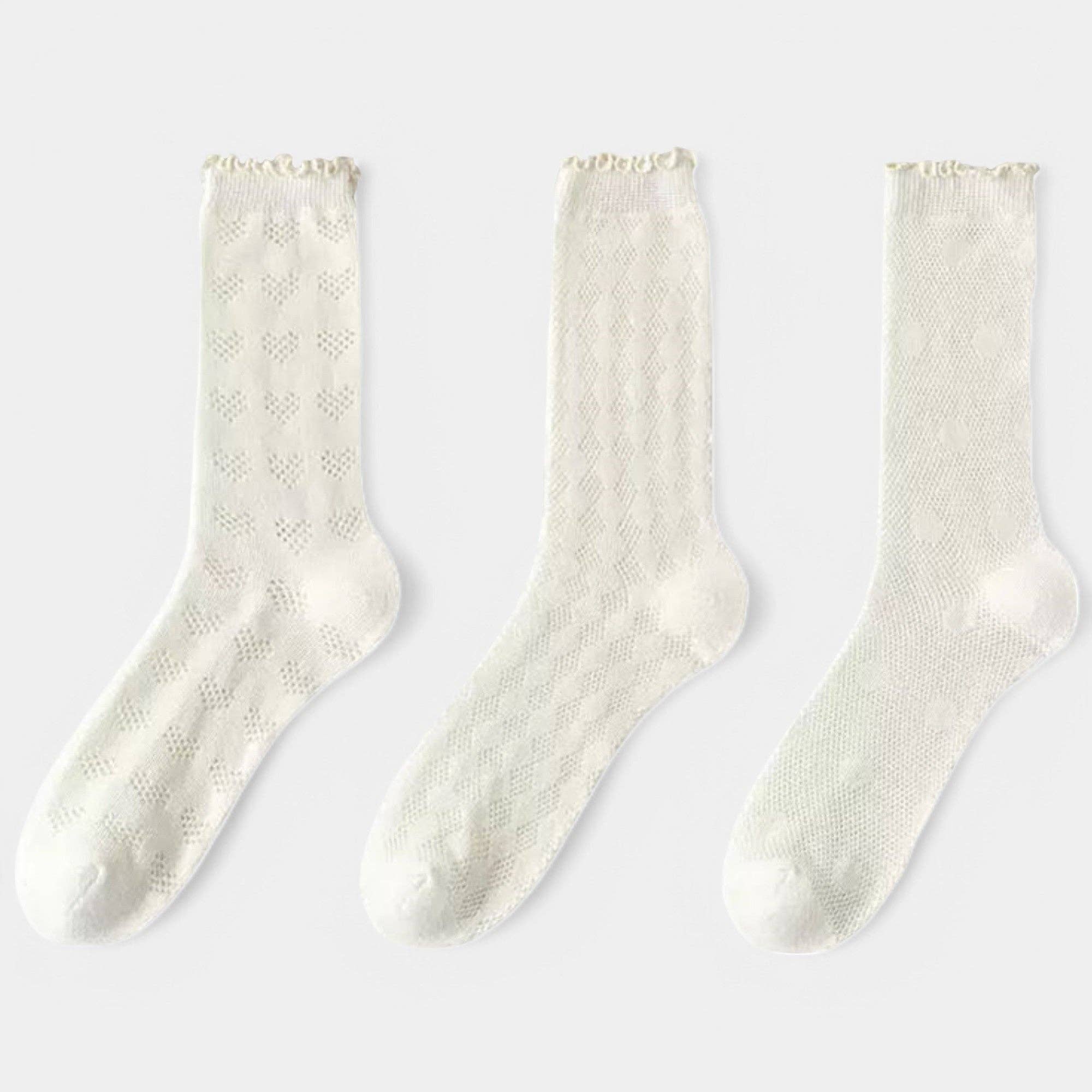 AK Brand - Wholesale Socks - Women's - 3-pack  Delicate Lace Knit Crew Socks with Textured Patterns2