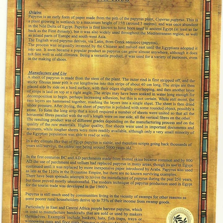 CraftsOfEgypt – wholesale Craft supplies – Set 10 Egyptian Papyrus Paper 4x6 inch (10x15 cm) - Ancient Alphabets Papyrus Sheets-Papyri for Art Project, Scrapbooking, And School History