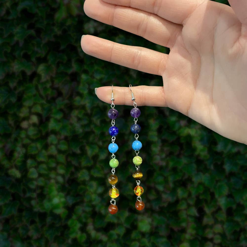 VIE - Wholesale Hangende/ronde oorbellen - 7 Chakra Kralen Oorbellen met Hangers3