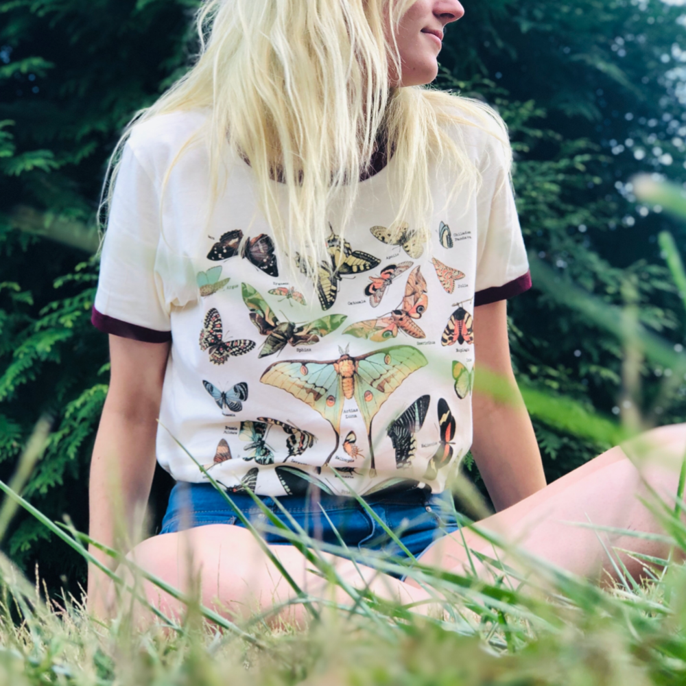 The Funnel Cake Tree - Wholesale Screen Printed T-Shirt - Women's - Butterfly Lover Ringer Graphic Tee2