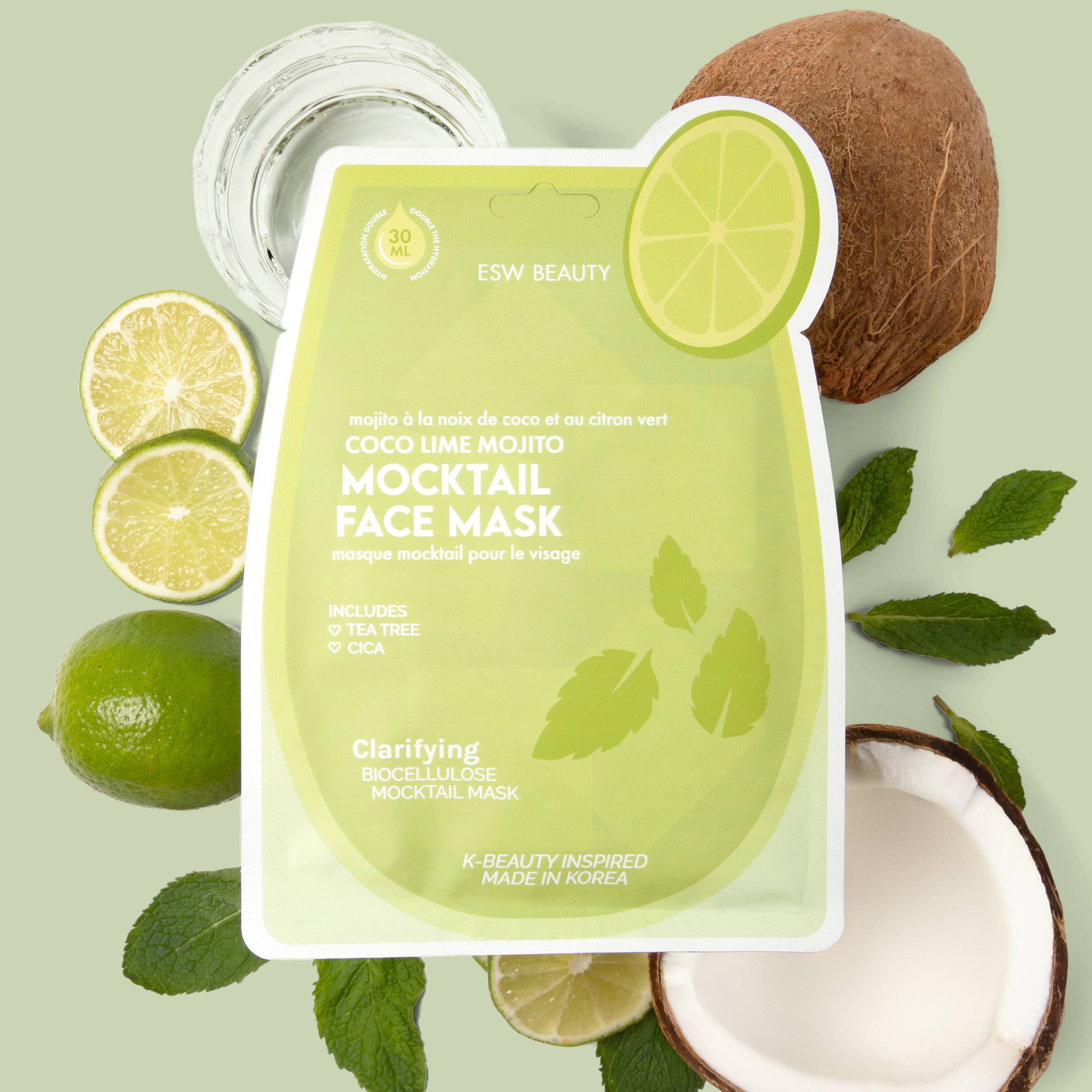 ESW Beauty - Wholesale Skincare Face Mask - Coco Lime Mojito Clarifying Biocellulose Mocktail Mask0