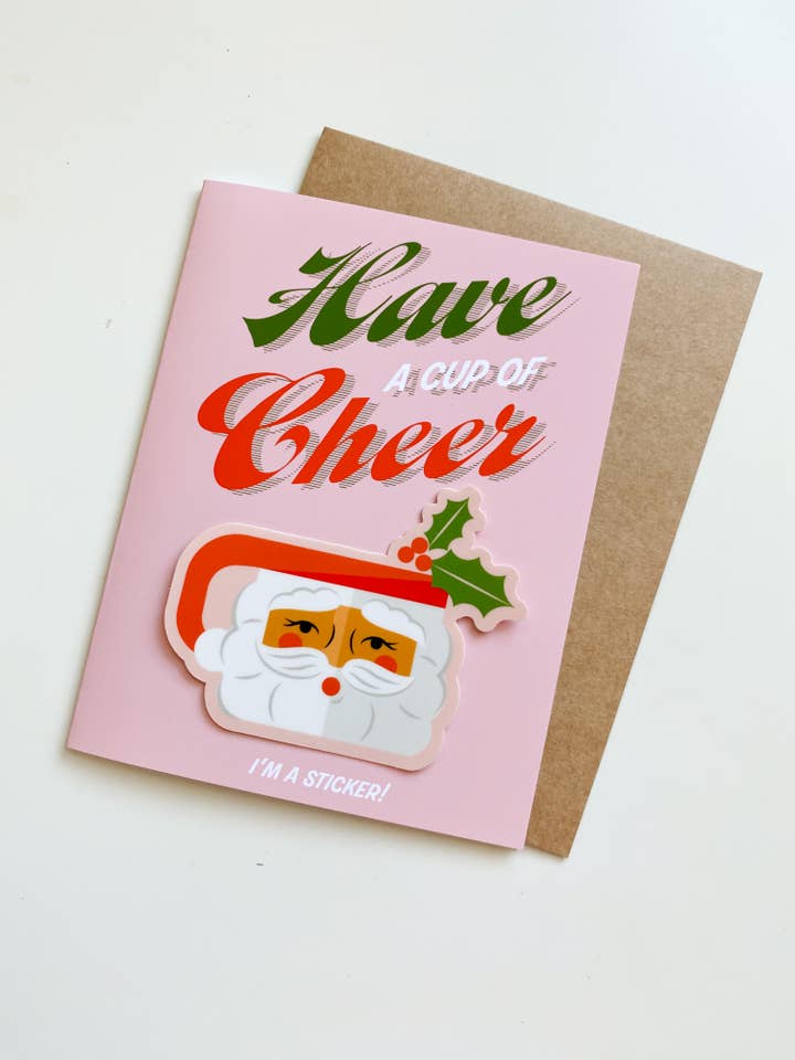 Tag en kop Cheer Santa krus (kort+vinylklistermærke) for engroshandel hos Bottlebrush Graphics