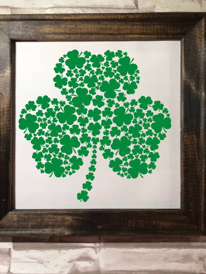 Clover four leaf clover Saint Patrick's Day framed canvas for wholesale by Works of Panglossian