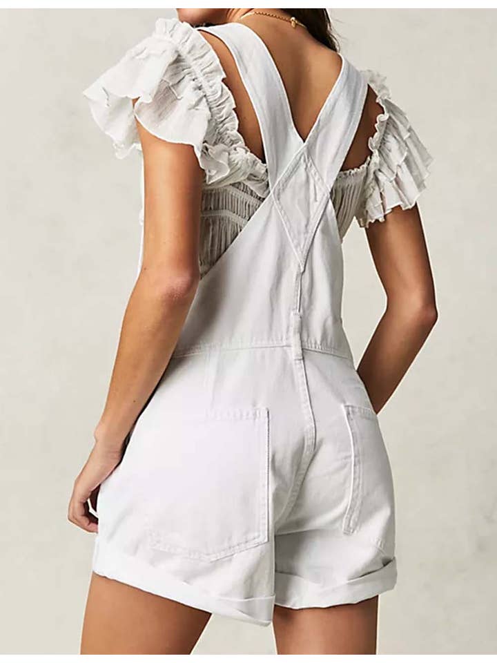 Sweetkama - Wholesale Romper - Women's - Ladies Solid Color Pocket Roll Denim Romper4