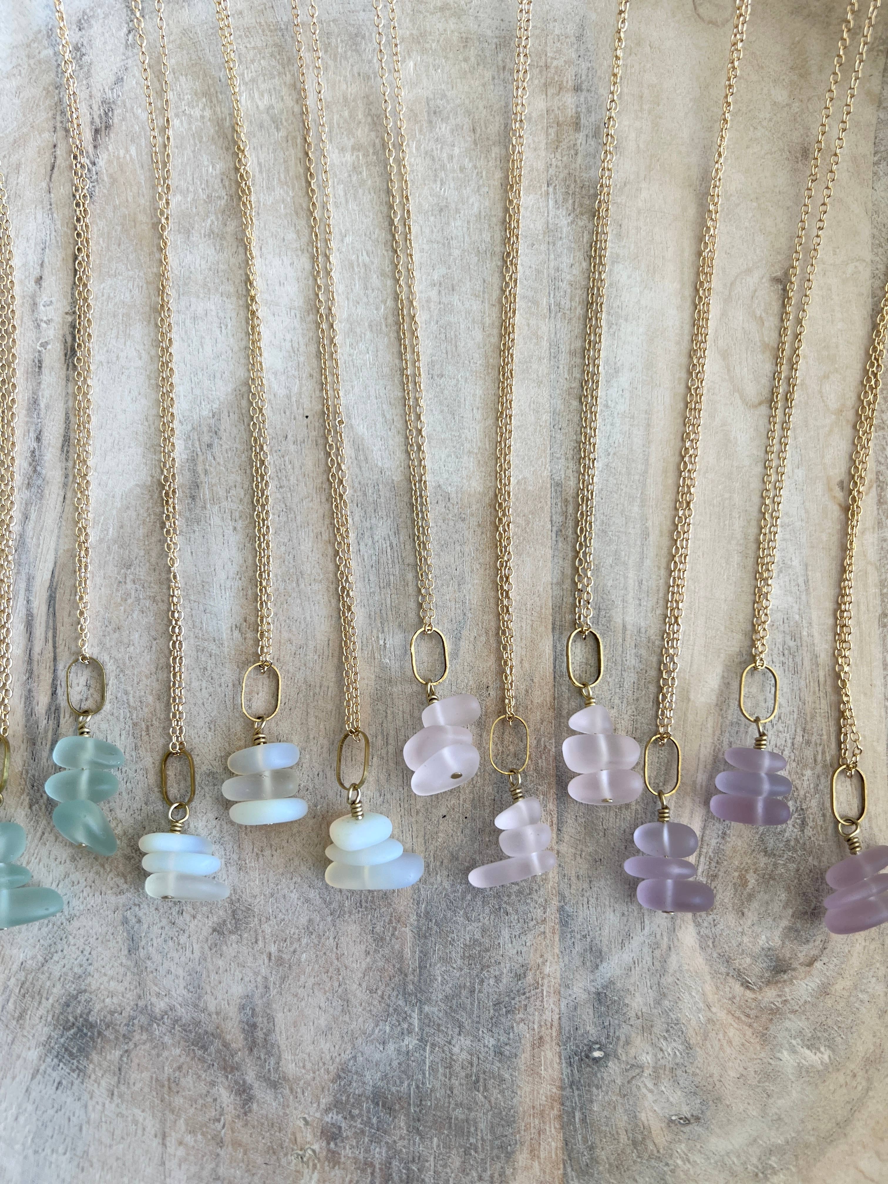 Generosity Company - Wholesale Pendant/Charm Necklace - Sea Glass Necklace 18" Gold Chain2