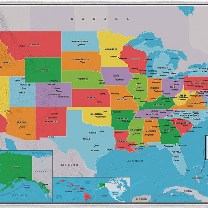 Mappa da parete dello studioso degli Stati Uniti per la vendita all'ingrosso da parte di Map Shop