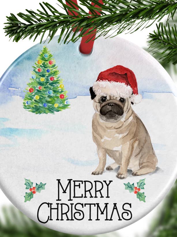 Pug Dog Christmas Ornament - Customised for wholesale by WagATudeTags