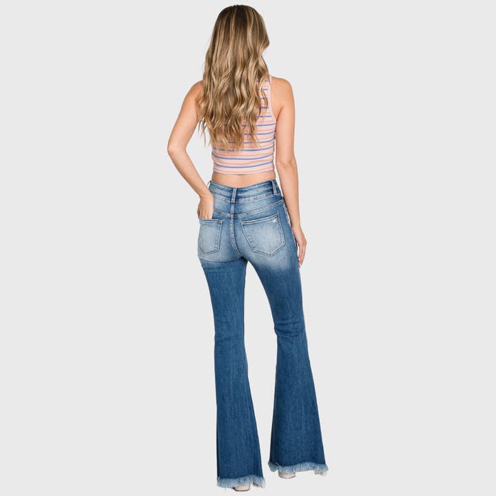 Petra153 - Wholesale Jeans - Women's - P301F-MD DESTROY HIGH RISE STRETCH SUPER FLARE JEANS5