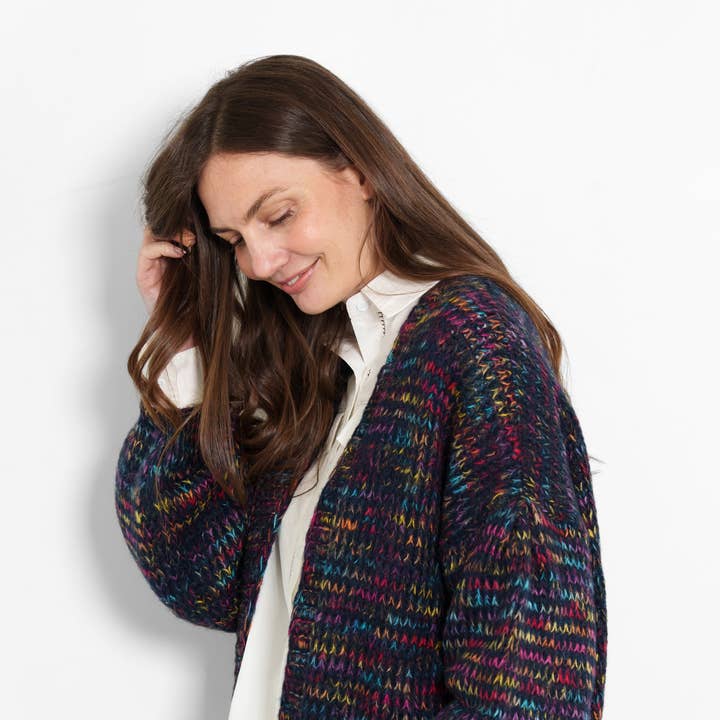 Brodie Wool Blend Cardigan - Navy Blue, Rainbow Knit for wholesale by Sarta