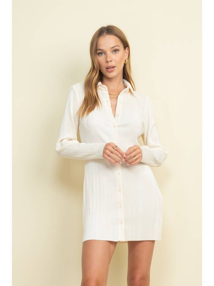 PLEATED BUTTON UP FITTED DRESS for wholesale by Et Clet