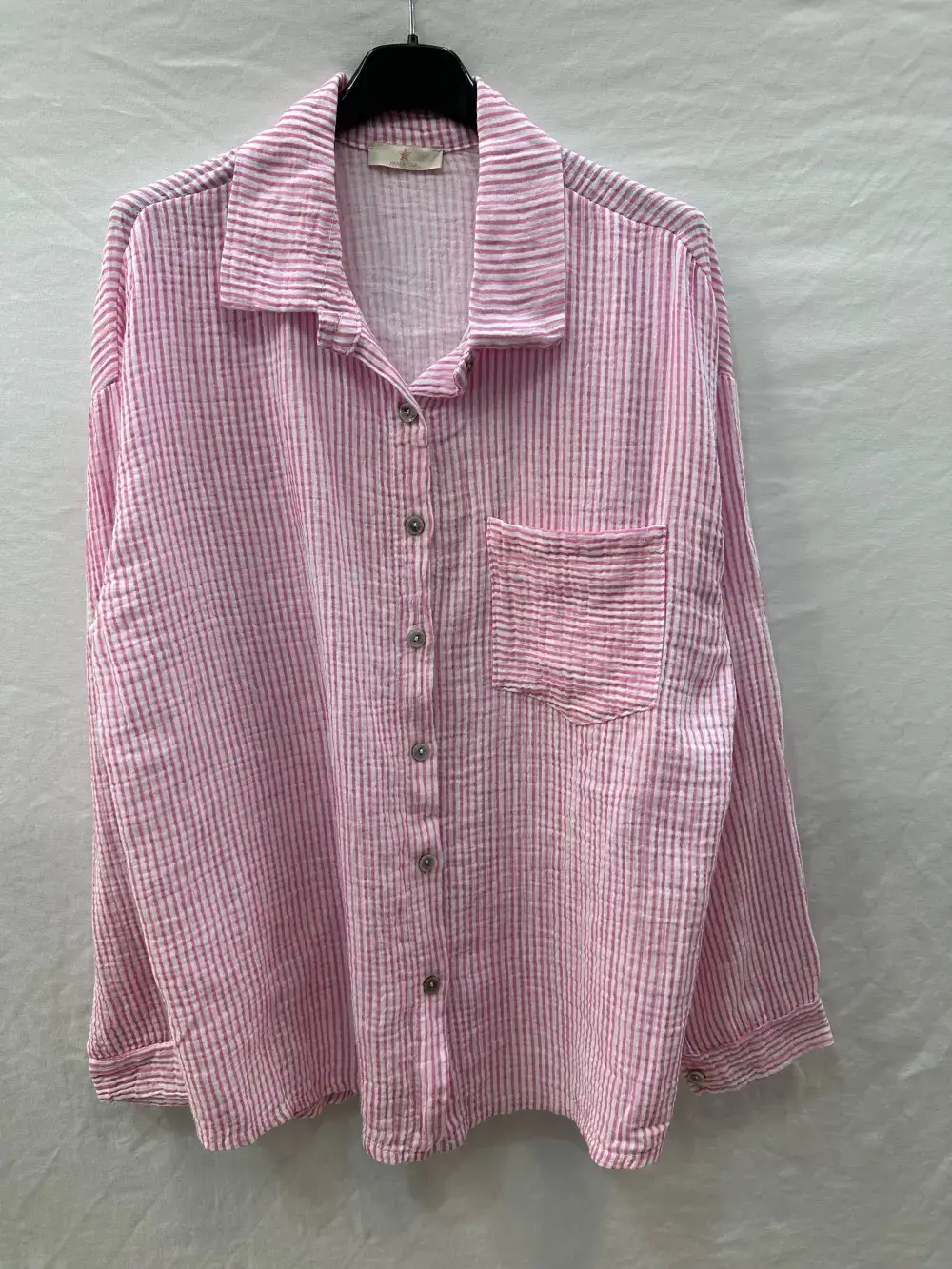 Mimi & Gogo - Wholesale Button Down Shirt - Women's - Striped Cotton Gauze Shirt Pocket @3230_ChRPoche3
