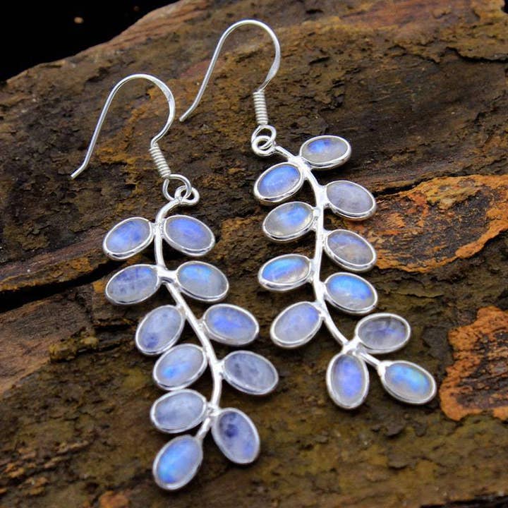 Creative Leaf Alloy Glitter Moonstone Earrings for wholesale by Tourtiwi
