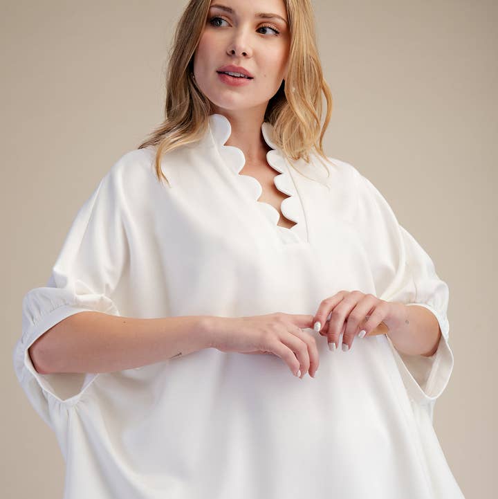 Glam - Wholesale Blouse - Women's - Scallop Neck Line Oversized Top1