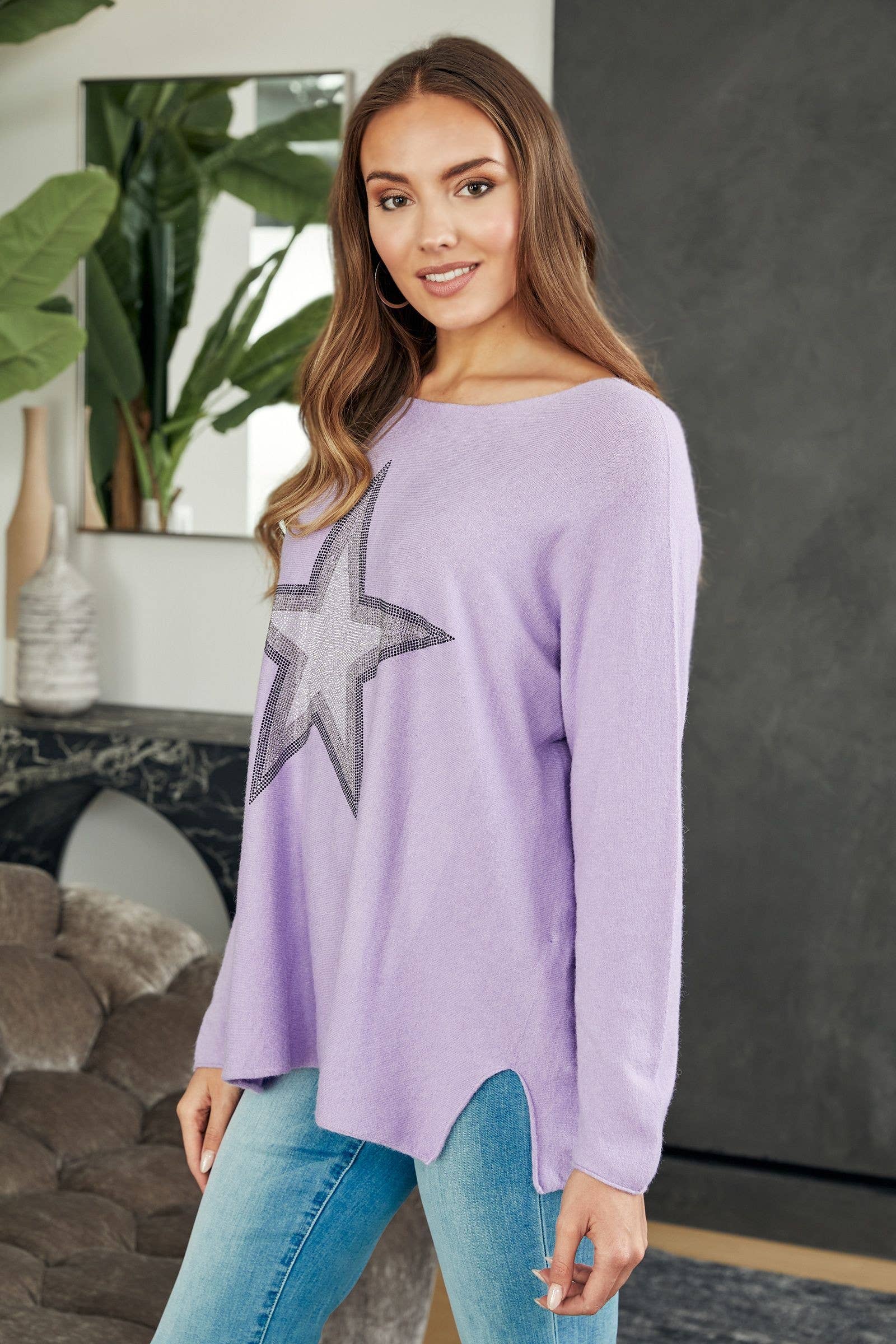 Lilas PULL EN MAILLE DOUCE À MANCHES LONGUES SPARKLE STAR (1901-STAR) en vente sur Faire1