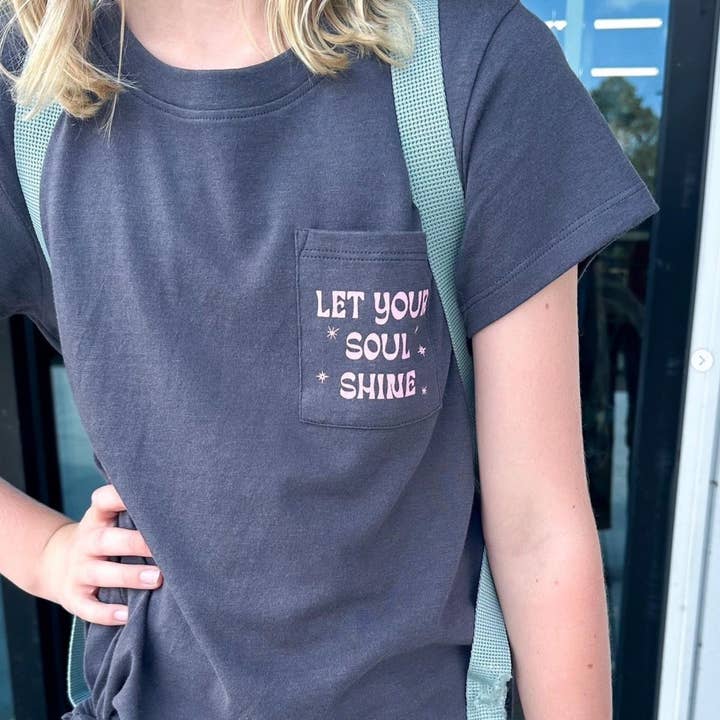 Sweet Soul - Wholesale Screen Printed T-Shirt - Kids - Let your soul shine side tie positive pocket hit tween