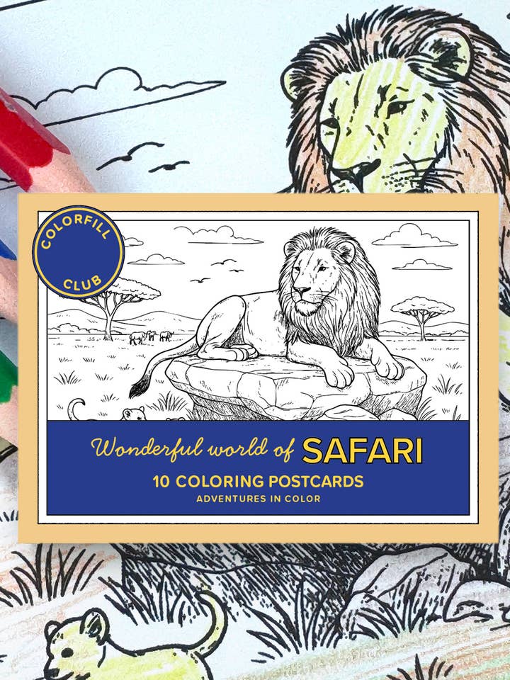 Safari Colouring Postcard Set of 10 – African Animals for wholesale by Colorfill Club