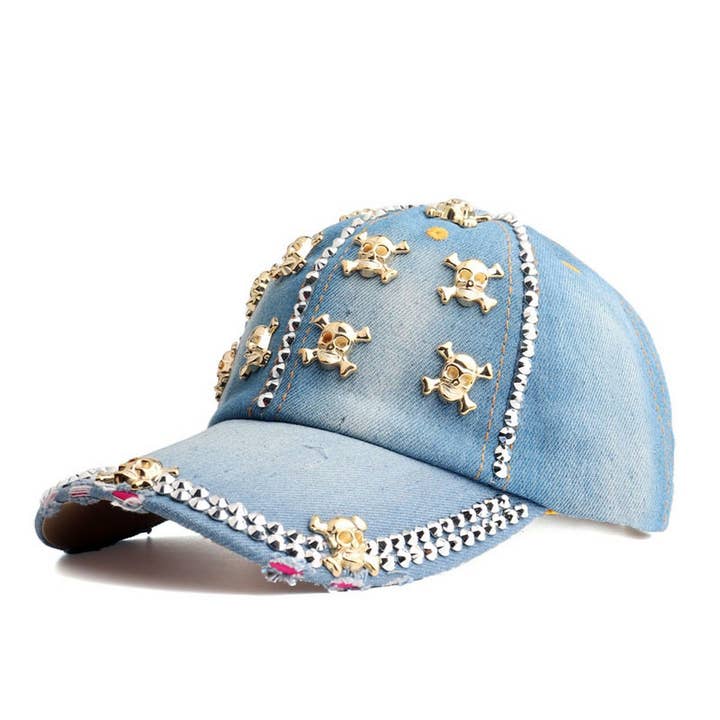 Rhinestone Skull Denim Baseball Cap Sun Hat_CWAH1069 for wholesale by ACCITY