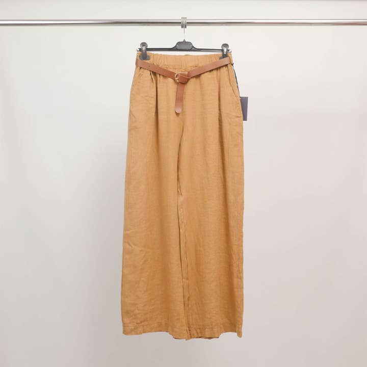 Wide linen trousers with belt TDM78223-L for wholesale by Cecile Wang