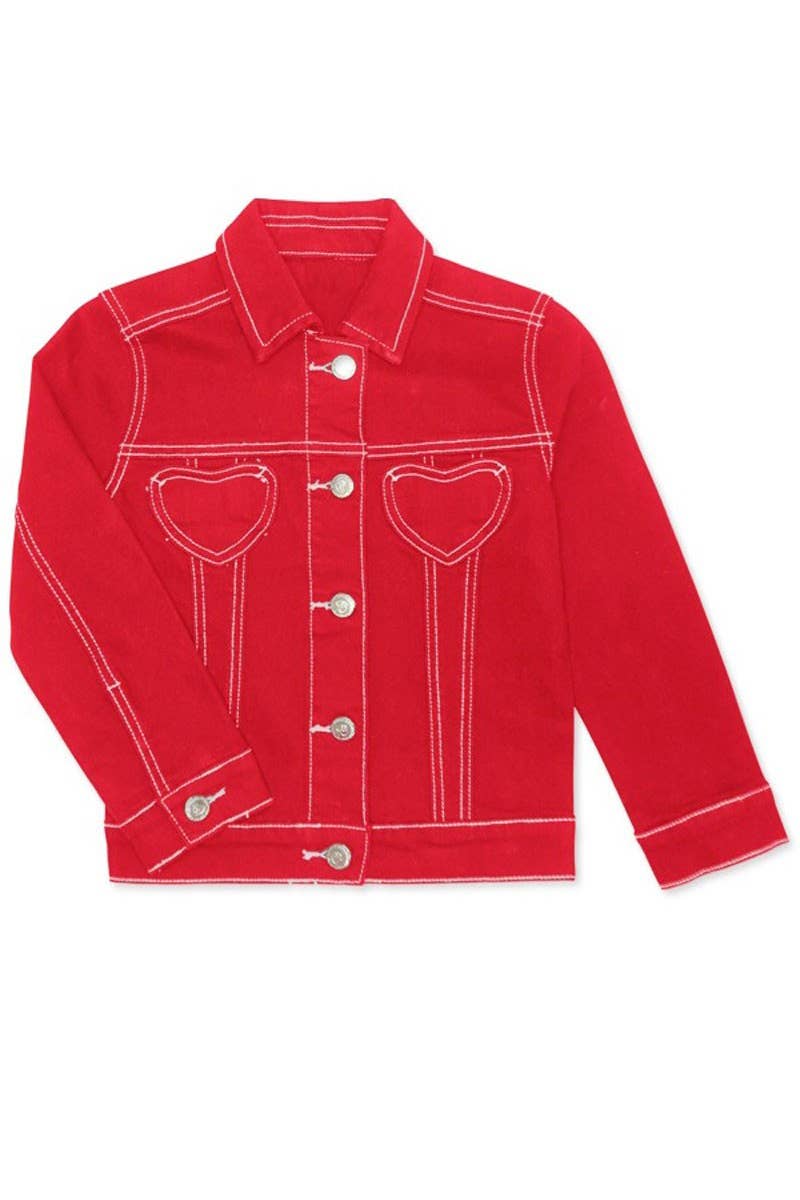 Cutie Patootie Clothing - Vente Veste en jean – enfant - Veste en denim coloré pour fille avec poche cœur4