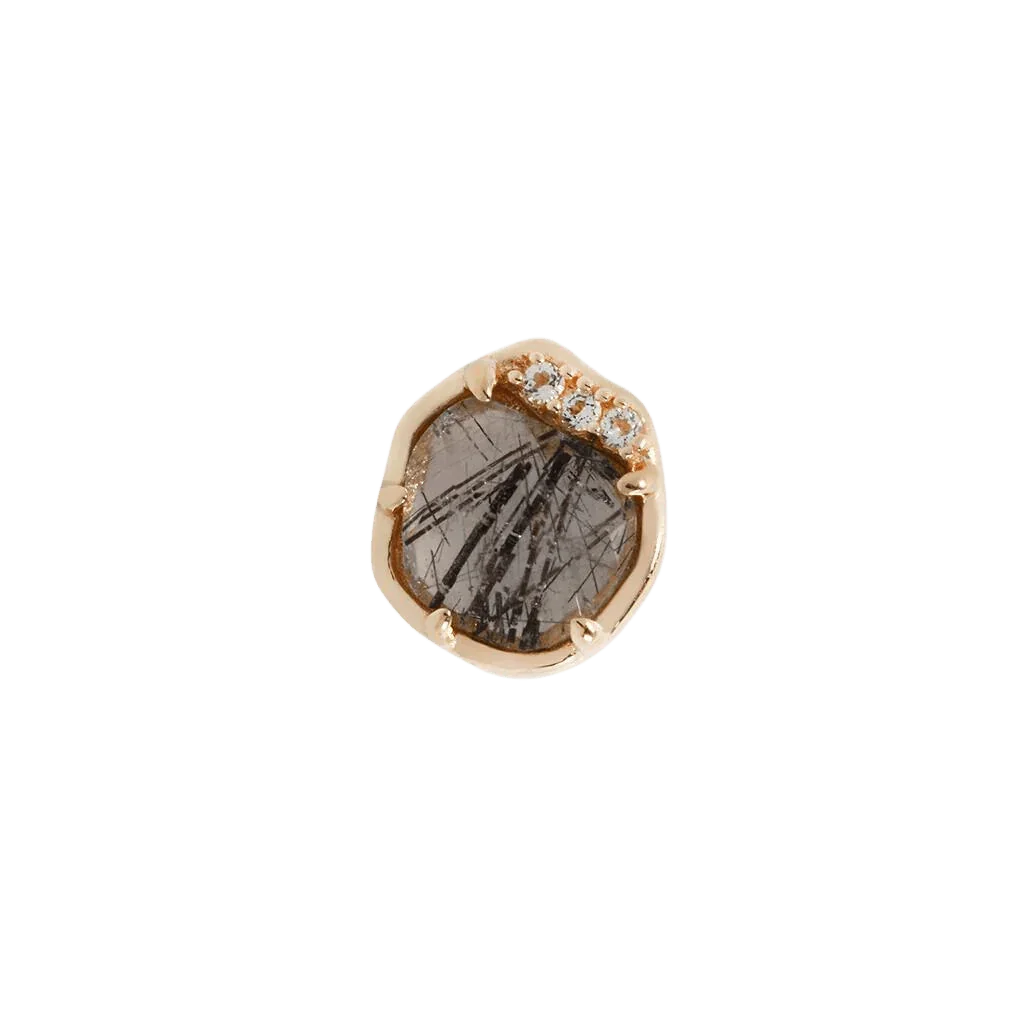 Piercing-zone - Vendita all'ingrosso Orecchini singoli - Visione – Quarzo Tormalinato e Topazio Bianco – Estremità Senza Filettatura in Oro 14K5