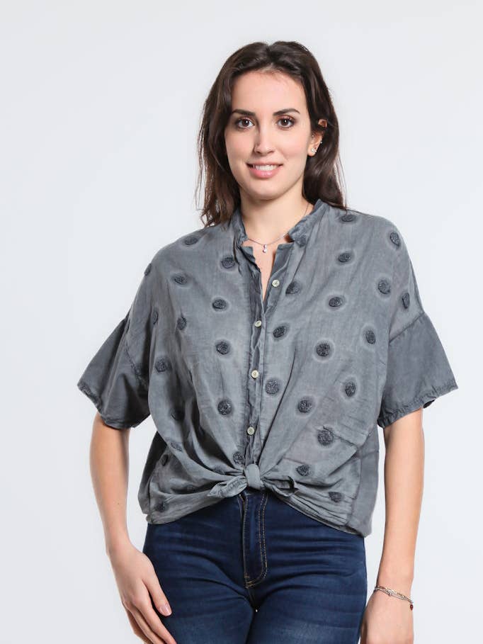 Norma Spot Tie Front Top (BSS190P) for wholesale by TINA Stephens Italy/Tees By Tina