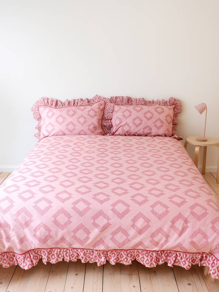 Conjunto de Capa de Edredão e Fronhas em Algodão Rosa Diamante por atacado de TBCo