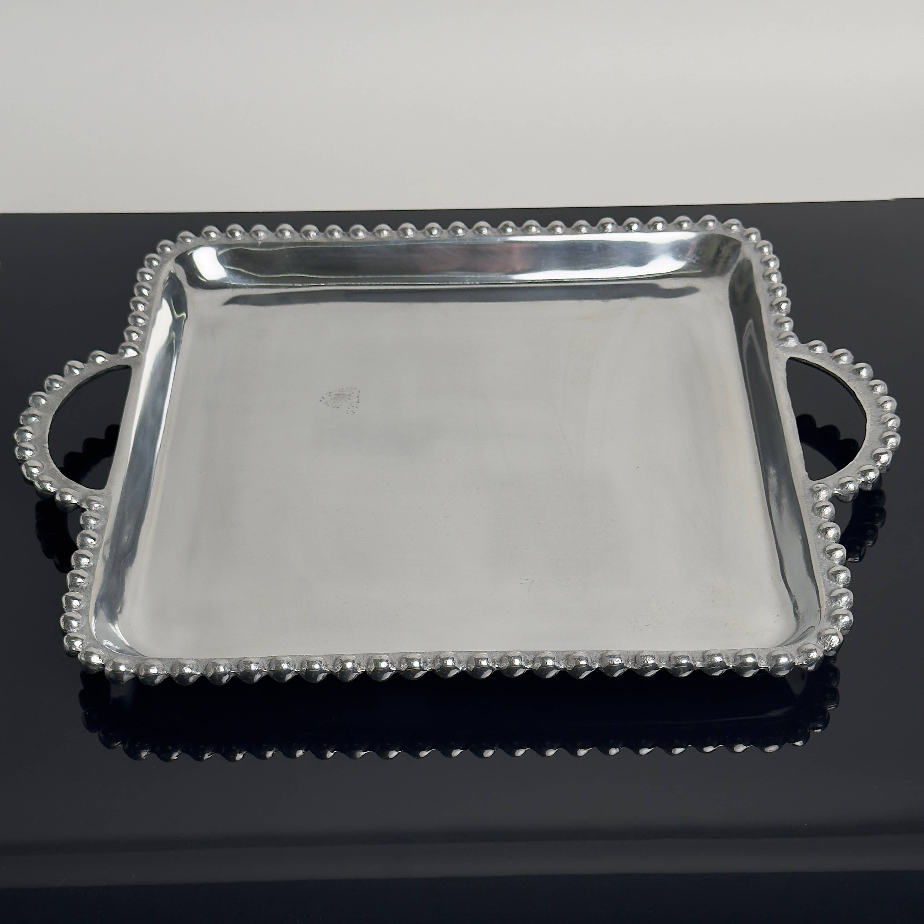 India Handicrafts Inc - Wholesale Decorative Tray - Square Beaded Handle Tray, 21