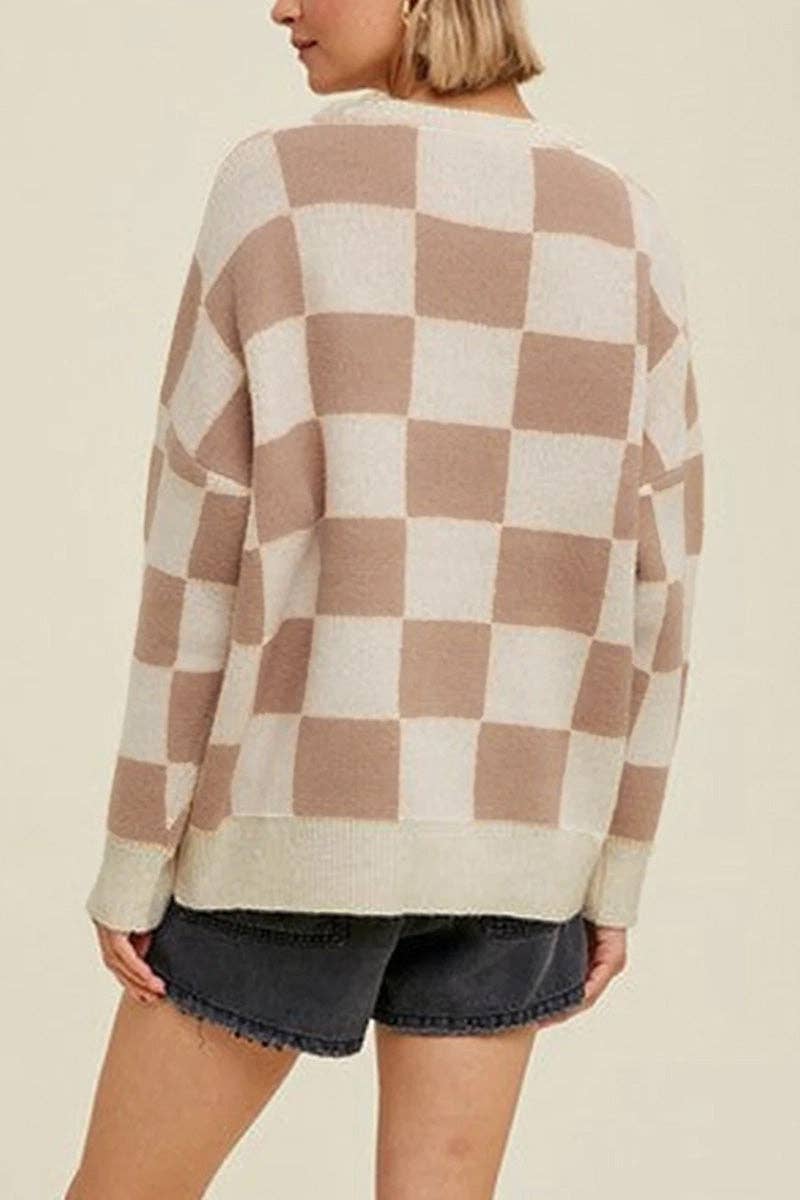 Mccolin – wholesale Knitted jumper – Women′s – Checkered Pattern Ribbed Trim Sweater1