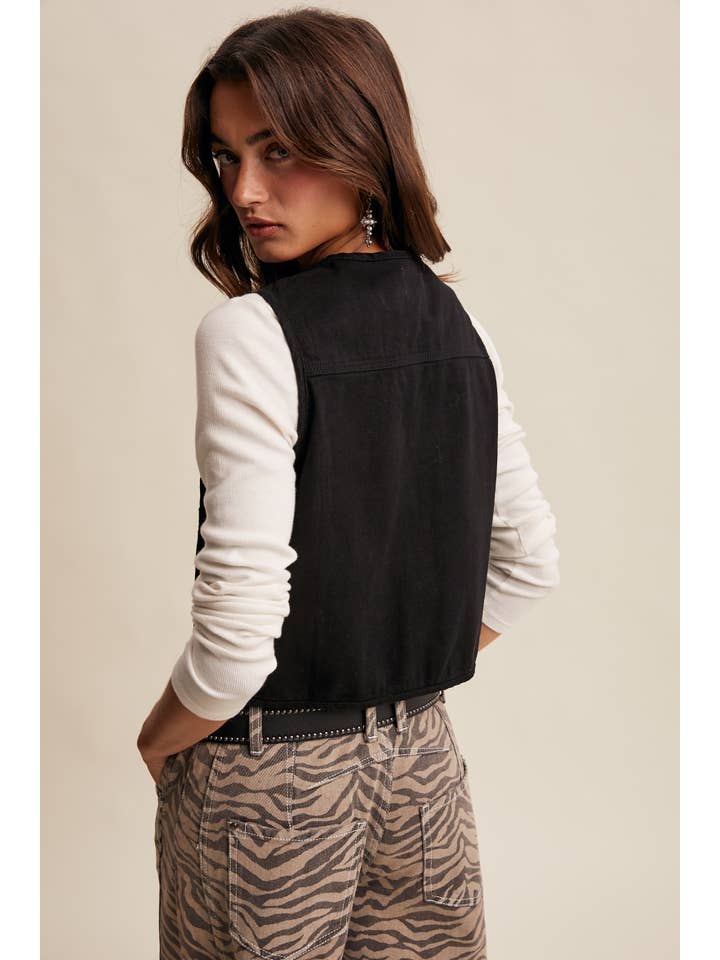 Listicle - Wholesale Outerwear Vest - Women's - Colored Denim Tie-Front Vest LVT01812