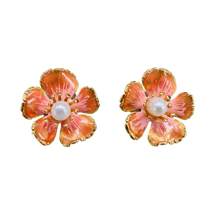 Petit motif floral peint à la main en corail rose The Pink Reef pour la vente par The Pink Reef