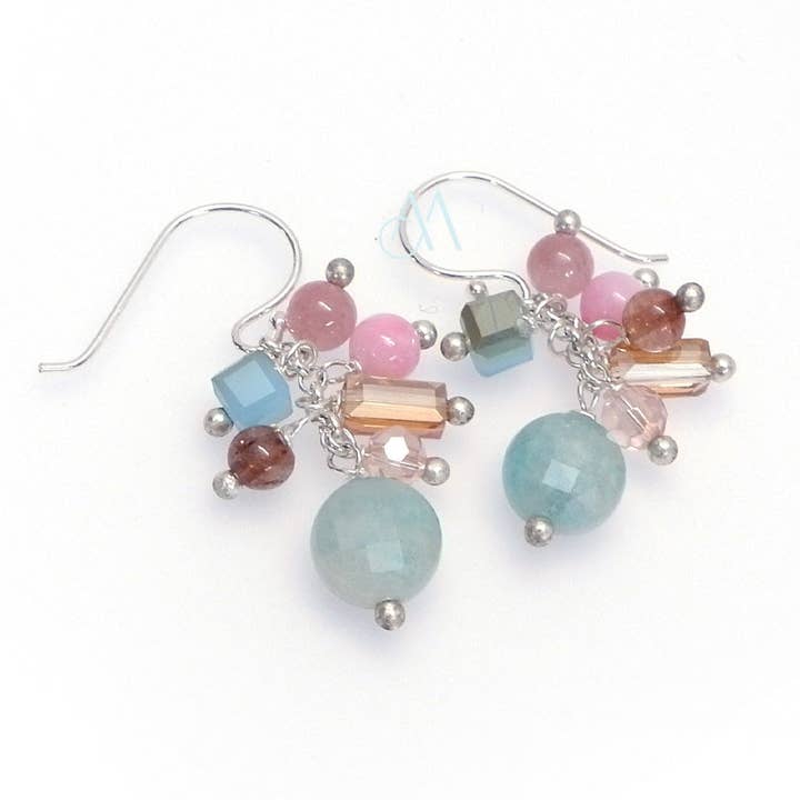 SKE13 : Gemstone & Crystal Earrings, Handcrafted on Silk with 925 Silver Hooks for wholesale by Annabella Moore