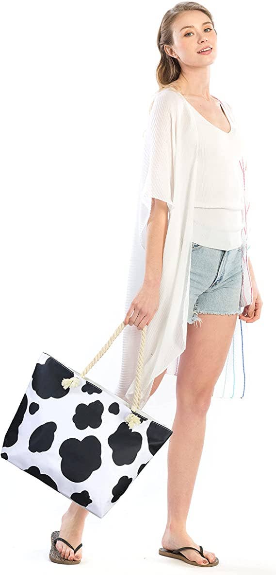 Funky Junque – wholesale Beach bag – Beach Tote Bag: Cattle Print - Black1