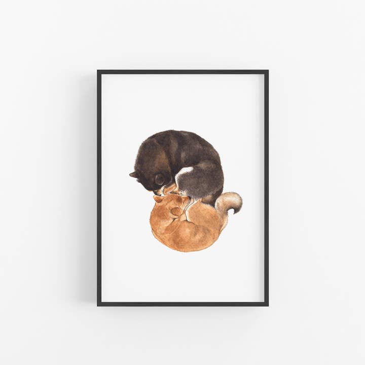 Shiba Inu Cuddle Buddies Fine Art Giclee Print for wholesale by Shiso Paper