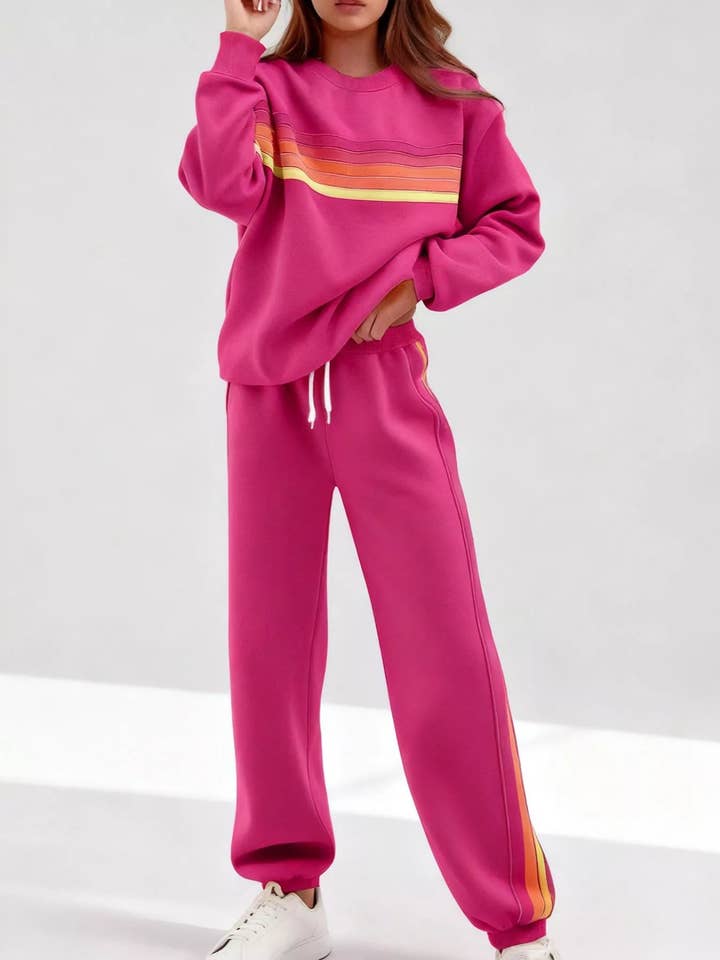 Gestreepte Ronde Hals Sweater en Broek Set voor wholesale door React Activewear