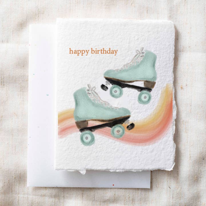 Happy Birthday Roller Skates Card | Handmade Birthday Card for wholesale by Paper Baristas