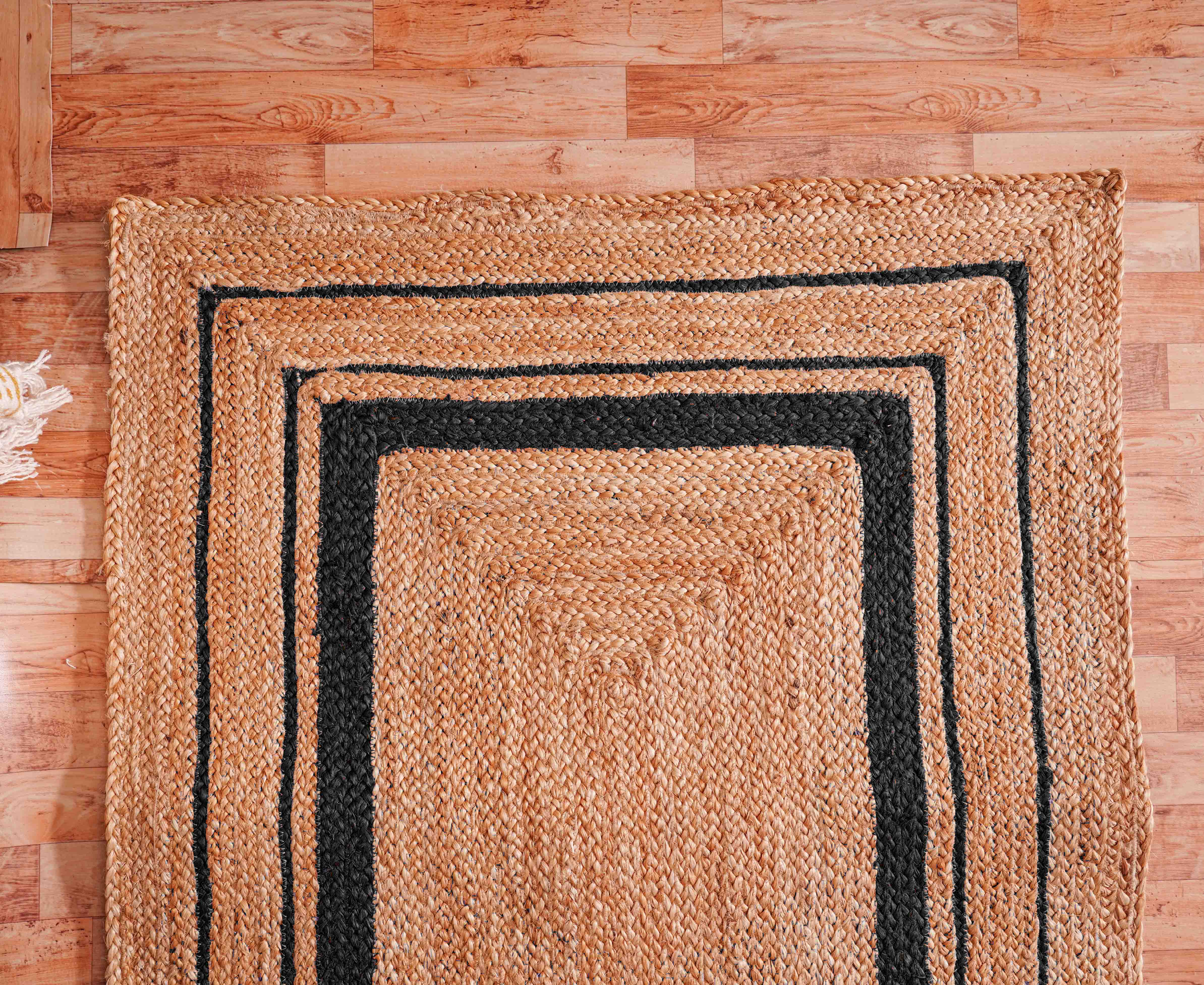 Chouhan Rugs - Wholesale Area Rug - Handmade Beige Runner Jute Rug With Black Triple Border Rug2