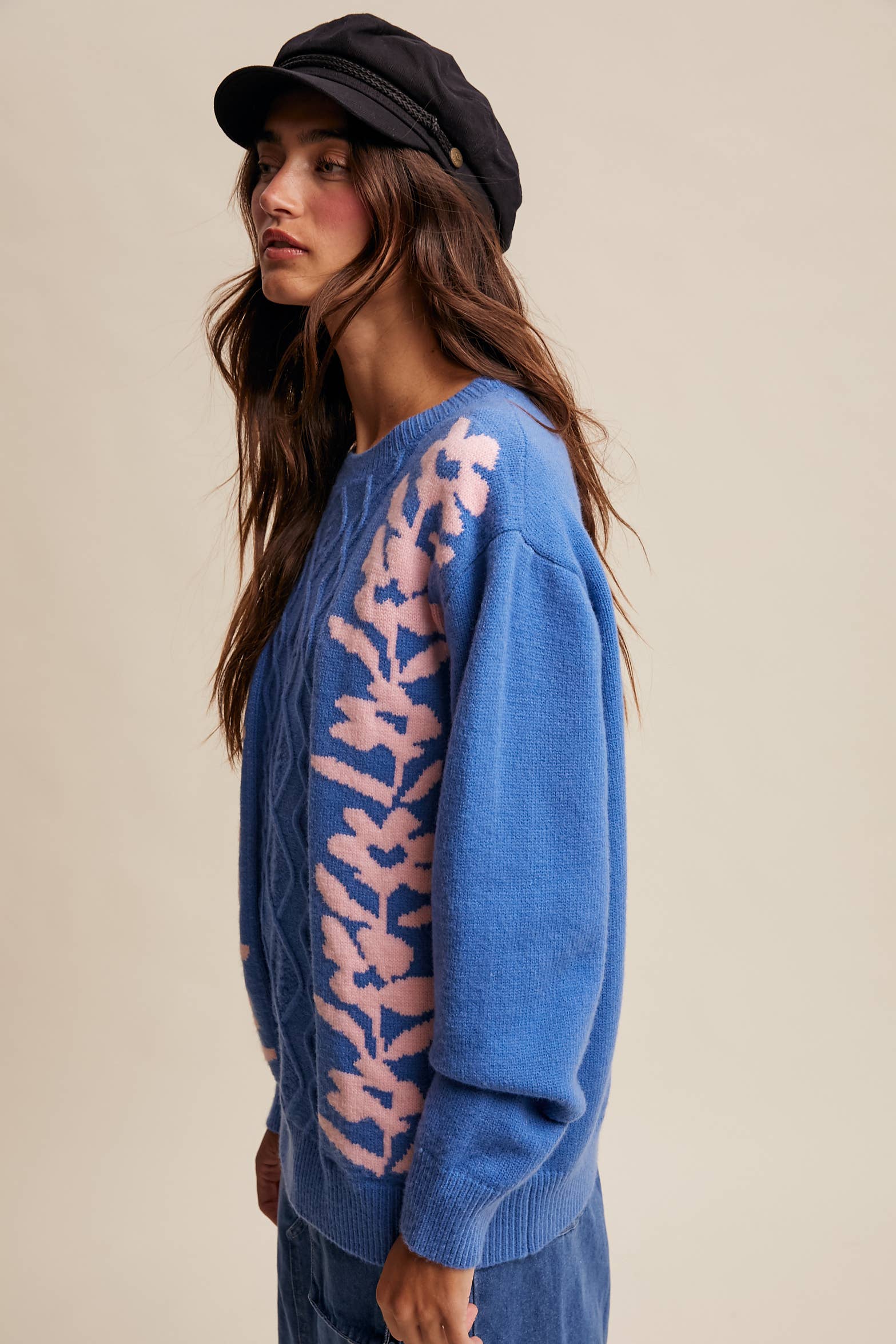 Listicle - Wholesale Knit Sweater - Women's - Floral Panel Cable Knit Sweater (LSW0880)7