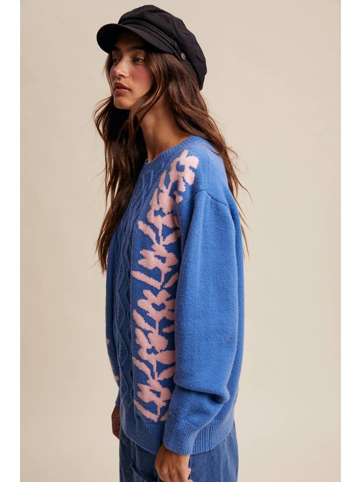 Listicle – Engroshandel Pullover - Dame – Blomstret Panel Kabelstriktrøje LSW088036