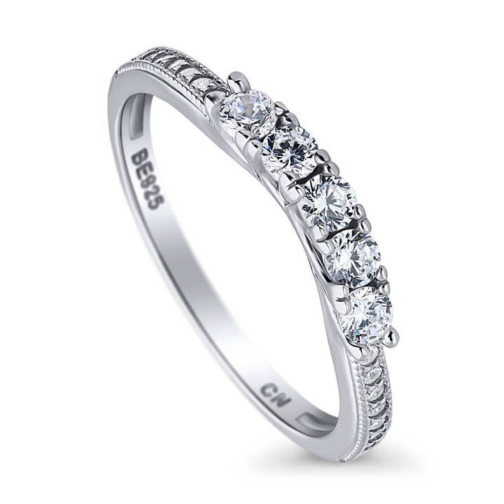BERRICLE - Wholesale Multi-Stone Ring - BERRICLE Silver 5-Stone Cubic Zirconia Wedding Eternity Ring