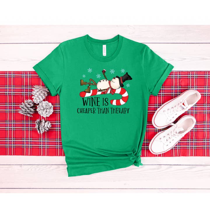 Wine Snowman Tee for wholesale by Serendipity Tees